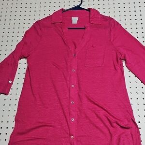 Chicos 100% Linen Button Down Top Chicos Sz 0 (sz 4)  Bright Pink